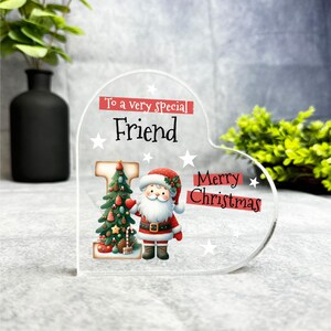 Regalo para un amigo especial, placa de recuerdo con forma de corazón con la letra I del alfabeto de Navidad, regalo de recuerdo navideño, baratija acrílica