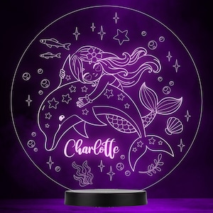 Mermaid Dolphin Stars Fish Bubbles Personalised Colour Change Lamp Night Light