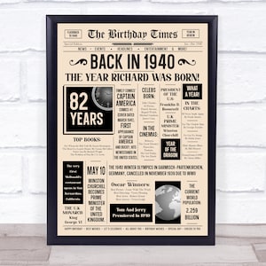 1940 Zeitung jedes Alter Jedes Jahr Sie wurden geboren Geburtstag Fakten personalisiert Geschenk Druck