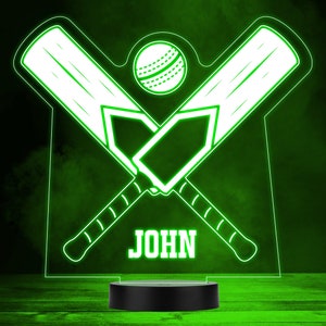 Cricket Bats & Ball Sports Fan Personalised Gift Colour Changing Night Light