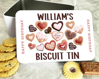 Galletas en forma de corazón, regalo de cumpleaños, lata de galletas personalizada