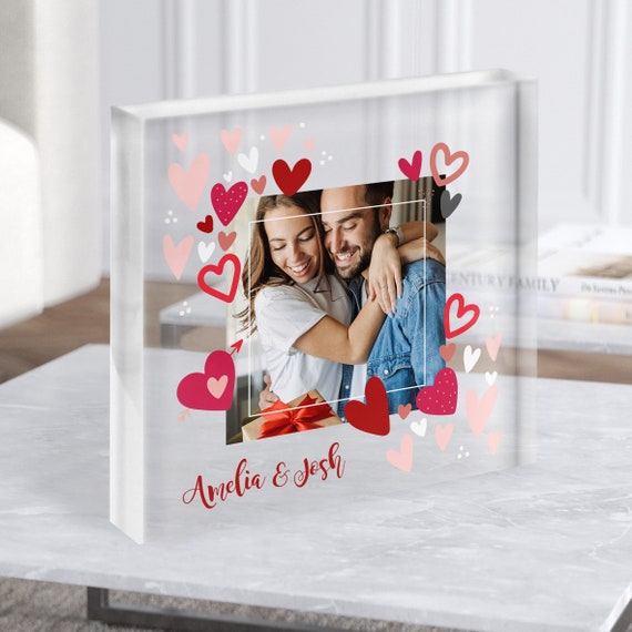 Heart Frame Photo Gift Couple Personalised Clear Square Acrylic