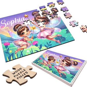 Cute Fairies Kids Children Gift For Girls Personalised Wooden Jigsaw Puzzle | Personalized Gift, Custom Puzzle, Quality Wood, Fun Gift