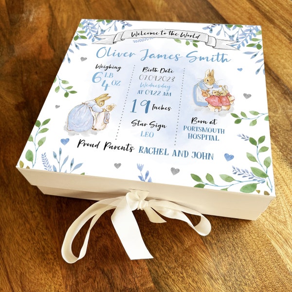 Peter Rabbit New Baby Shower Details Square Keepsake Memory Hamper Gift Box