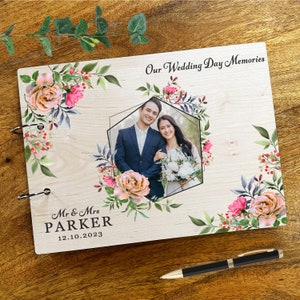 水彩画の花の結婚式のフォトアルバム結婚式の思い出の記念本結婚式の記念本思い出のスクラップブックフォトアルバム