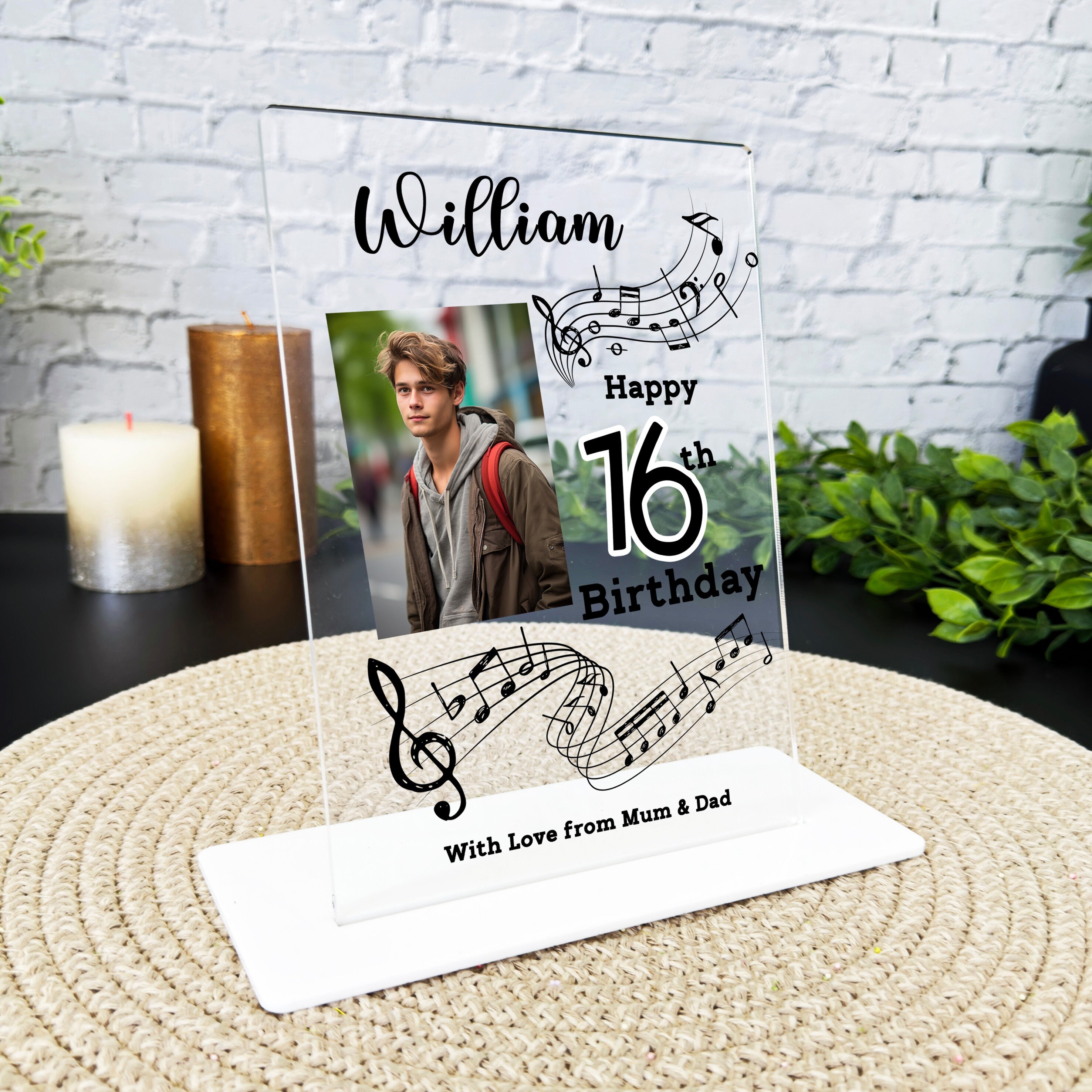 Plaque Notes 16th Birthday Gift Music Notes Photo Custom Personalised Gift Acrylic ...