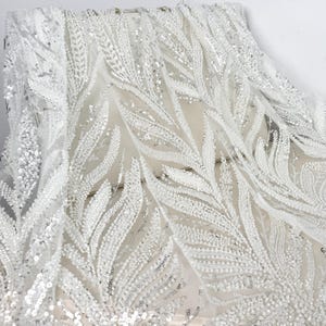 Heavy Bead Lace Fabric,Bridal Beaded Tulle Fabric,Off White Wedding Tulle Fabric,Sequin Beaded Lace Fabric,Retro Lace Fabric,By The Yard,