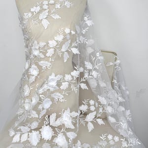 Weißer Spitzenstoff, 3D Blumenstickerei Spitzenstoff, Mode Braut Spitzenstoff, Hochzeitsstoff, Blatt Hochzeit Spitzenstoff, Mesh-Spitzenstoff,