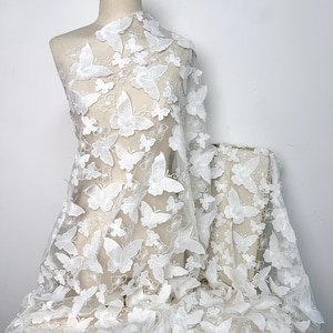 Exquisite Butterfly Embroidery Lace Fabric,Bridal Lace Fabric,Butterfly  Lace Fabric,Prom Dress Fabric,Gorgeous Fabric,White Lace Fabric