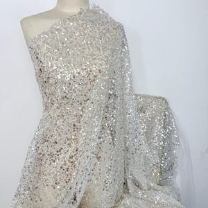 Sequin Lace Fabric,Bridal Dress Fabric,By The Yard,Bridal Dress Fabric,Heavy Bead Lace Fabric,Beaded Tulle Fabric,Mesh Lace Fabric,