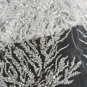 Heavy Bead Lace Fabric,Off White Bridal Lace Fabric,By The Yard,Pearl Sequin Beaded Lace Fabric,Mesh Lace Fabric,Evening Dress Beaded Fabric