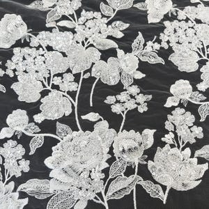 Leaf Bridal Lace Fabric,Off White Beaded Tulle Fabric,Embroidery Lace Fabric,Prom Dress Fabric,Tulle Lace Fabric,By The Yard,Wedding Fabric,