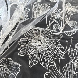 Floral Sequin Lace Fabric,Bridal Gown Lace,Wedding Lace Fabric,Prom Gown Lace Fabric,Embroidery Lace Fabric,Off White Fabric,By The Yard,