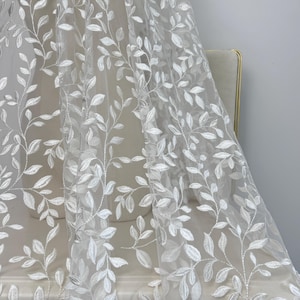 Leaf Lace Fabric,Ivory Bridal Gown Lace,Prom Dress Fabric,High Quality Dress Fabric,Wedding Lace Fabric,Mesh Lace Fabric,By The Yard,