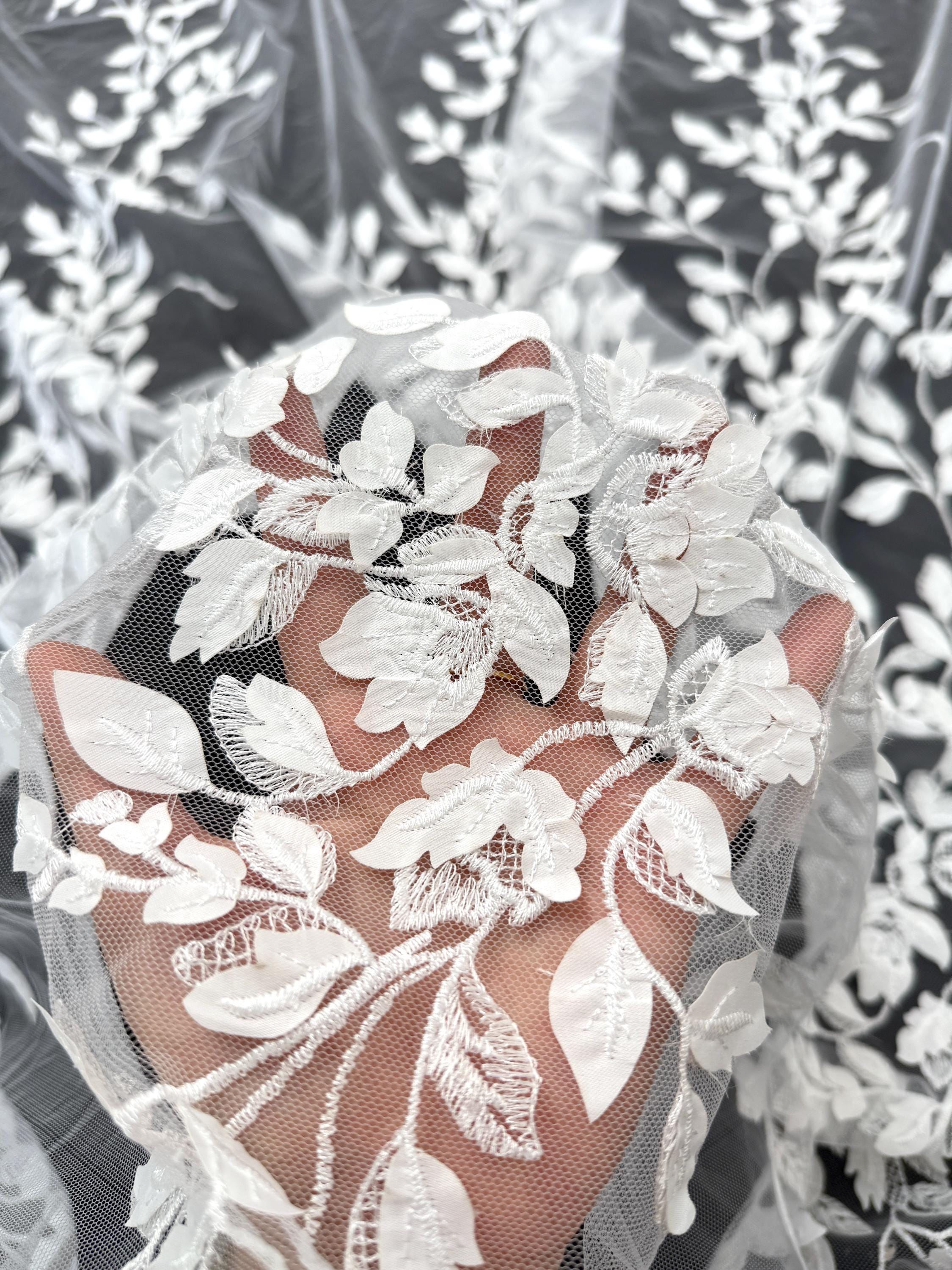 lace by the yard for wedding dress Beaded Floral Ivory Couture Lace Fabric by the Yard
