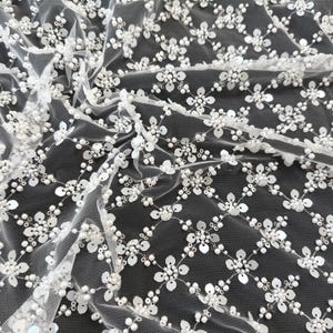 Heavy Bead Lace Fabric,1 Yard Off White Fabric,Wedding Gown Fabric,bridal Lace Fabric,Sequin Lace Fabric,High Quality Fabric,DIY Material