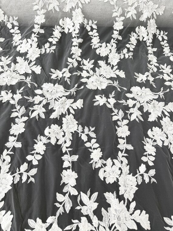 1 Yard Lace Fabric,embroidery Flower Lace Fabric,mesh Tulle Lace Fabric,ivory  Lace Fabric,wedding Dress Fabric,evening Dress Lace Fabric, - Etsy
