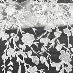 Embroidery Floral Lace Fabric,Leaf Lace Fabric,Prom Dress Fabric,White Lace Fabric,Bridal Lace Fabric,By The Yard,Wedding Dress Fabric,