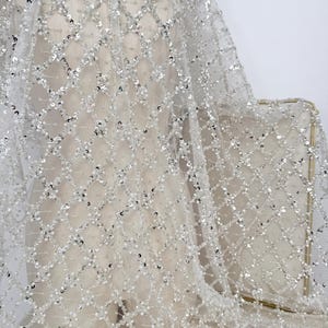 Heavy Bead Lace Fabric,Bridal Beaded Lace Tulle Fabric,By The Yard,Bridal Dress Fabric,Wedding Fabric,Sequin Lace Fabric,White Lace Fabric