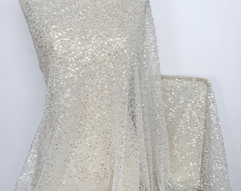 Pearl Bridal Lace Fabric,Mesh Lace Fabric,Prom Dress Fabric,Heavy Bead Lace Fabric,Wedding Dress Fabric,Sequin Lace Fabric,By The Yard,