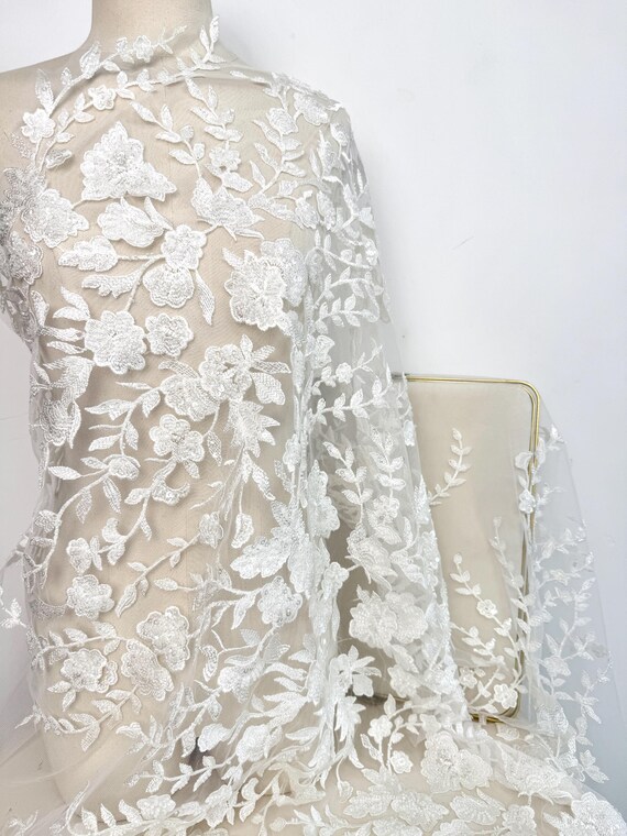chinese dress ladies Beaded & Corded Bridal Lace Fabric Embroidered on 100% Polyester Net M