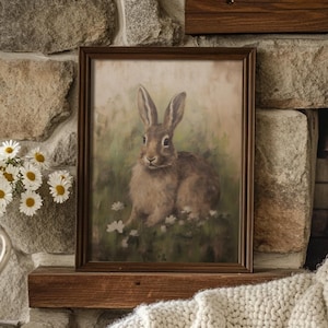 Bunny | Rabbit Painting, Cottagecore Decor, Rustic Easter Print, Spring Home Decor, Farmhouse Decor, Nature Wall Art, Floral Aesthetic