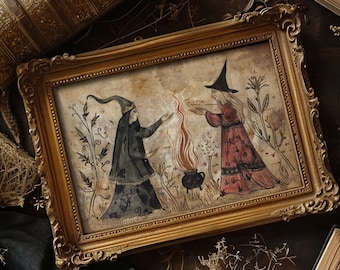 Hexen | Mittelalterliche Hexerei, Witchy Print, Hexe Wohnkultur, Hexerei, Alchemie Kunst, Dark Academia, Halloween Drucke, Wicca Goth Room Decor