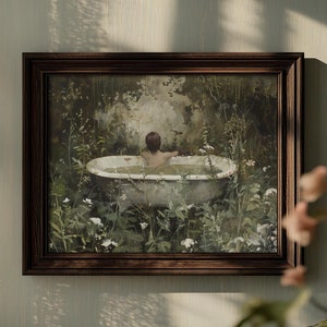 Forest Bath | Cottagecore Art Print, Cottage House Decor, Dark Academia Prints, Moody Painting Print, Vintage Floral Nature Aesthetic