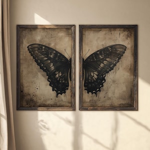 Set of 2 Butterfly Prints | Dark Cottagecore Wall Art, Rustic Farmhouse ...