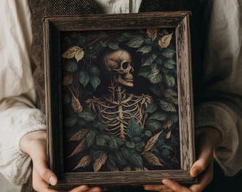 Botanical Skeleton Portrait | Dark Cottagecore Gothic Wall Art (Digital Download)