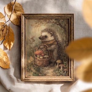 Herbstigel | Wald Kinderzimmer Kunstdruck, Herbst Tier Malerei, Cottagecore Raum Dekor, Märchenwald Wandkunst, gemütlicher rustikaler Druck