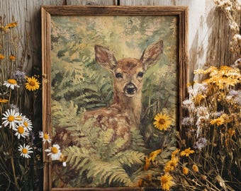 Little Fawn | Woodland Room Decor, Cottagecore Prints, Baby Deer Wall Art, Rustic Painting Printable, Farmhouse Aesthetic Decor