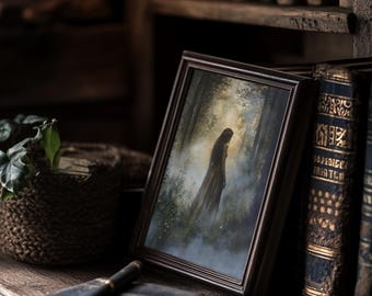 Forest Princess Print | Dark Cottagecore, Whimsical Oil Painting (Digital Download)