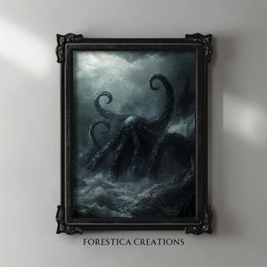 Kraken | Dark Fantasy Print, Sea Monster Art, Coastal & Ocean Aesthetic, Nautical Wall Art, Printable Ocean Creature, Moody Antique Art