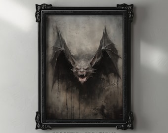 Monster Bat | Halloween Prints, Goth Cottagecore, Gothic Wall Art, Dark Oil Painting, Spooky Horror Art, Macabre Wall Art, Vintage Aesthetic