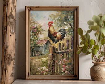 Rooster | Farmhouse Decor, Cottagecore Print, Farm Animal Wall Art, Easter Prints, Rustic Home Decor, Chicken Painting, Countryside Art