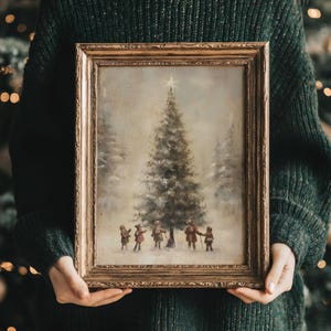Christmas Tree | Vintage Holiday Decor, Winter Wall Art, Christmas Prints, Antique Oil Painting, Vintage Cottagecore Decor, Yule Wall Art