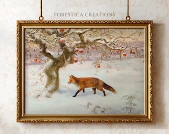 Fox & Winter Tree Printable Wall Art | Vintage Woodland Animal Decor for Cottagecore Home (Digital Download)
