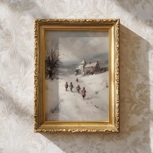 Winter Time | Christmas Room Decor, Farmhouse Wall Art, Snowy Aesthetic, Vintage Artwork, Christmas Prints, Antique Oil Painting