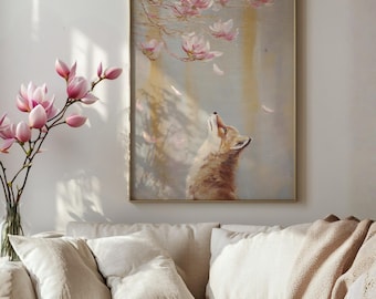 Fox & Magnolia Spring Print | Cottagecore Nursery Art (Digital Download)