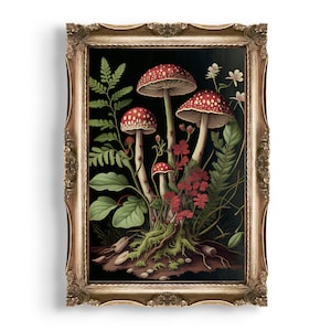 Red Mushroom Botanical Print | Dark Cottagecore Decor (Digital Download)