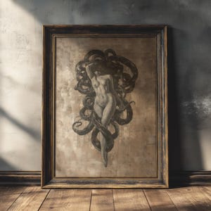 Medusa | Dark Academia Decor, Moody Antique Art, Mythology Print, Gothic Wall Art, Vintage Oil Painting Aesthetic, Eclectic Goth Art Piece