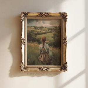 Arte de pared de Anne/Cottagecore, decoración de libros vintage, estética de pintura al óleo antigua, decoración rústica del hogar, impresiones de casas de campo, arte verde melancólico