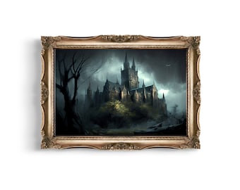 Gothic Castle Oil Painting Print | Spooky Dark Academia Wall Art (Digital Download)
