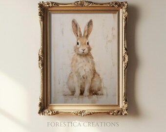 Easter Bunny | Cottagecore Room Decor, Vintage Easter Prints, Rustic Home Decor, Rabbit Painting, Bohemian Wall Art, Farmhouse Decor