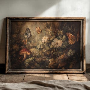 Dark Cottagecore Fall Print: Moody Mushroom Botanical Art (Digital Download)