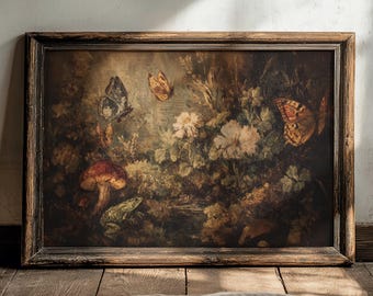 Dark Cottagecore Fall Print: Moody Mushroom Botanical Art (Digital Download)