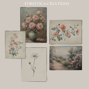Floral gallery set of digital prints echoing dark academia art with a Victorian aesthetic for a timeless wall display.