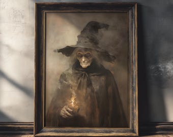 Witch | Halloween Artwork, Witchy Art Print, Goth Home Decor, Oil Painting Aesthetic, Spooky Wall Art, Whimsigoth Wall Art, Horror Folk Art