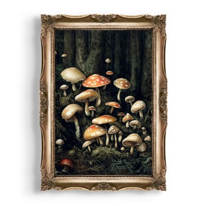 Mushroom Vintage Oil Painting: Dark Cottagecore Botanical Print (Digital Download)